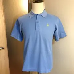 メンズ【美品 Le Coq ルコック】M 青 刺繍 ロゴ 黄 薄手 かのこ ポロ