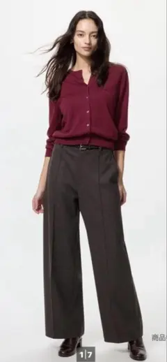 裾上げ済み UNIQLO ブラッシュドジャージーワイドパンツ Sダークブラウン