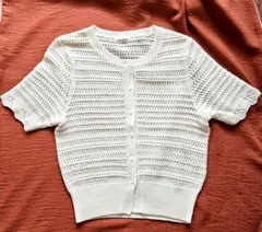 GU メッシュカーディガン　半袖　白　Sサイズ　裾リブ編み