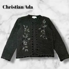 クリスチャンアーダ 花柄刺繍カーディガン ブラック 羽織 レトロ 上品 綺麗め