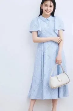 【美品】セルフォード フラワーエンブロイダリーワンピース BLU 36