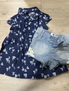 ネイビー 帆船柄 ドレスとショートパンツ セット