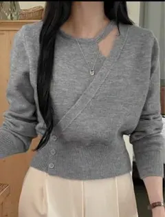 DAZY カーディガンセーター　ロングスリーブ　中空デザイン　グレー　ニット