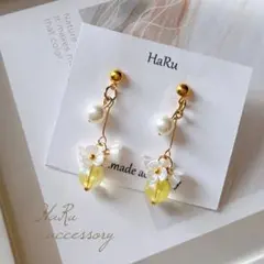 【 2 】フラワー×パール ビーズ ピアスorイヤリング
