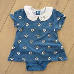 ミッフィー刺繍 花柄 青 ワンピース