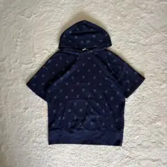 00s OLD GAP フード付き半袖パーカー 希少カラー　ネイビー　総柄