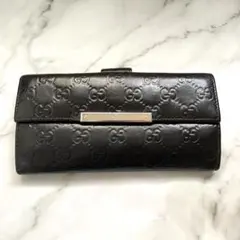 GUCCI グッチ　シマ レザー 長財布　メタルロゴ　wホック　0113-⑤