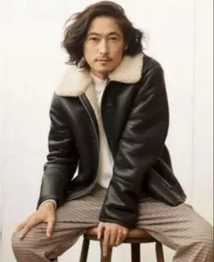 【美品】H&M レザー ムートンジャケット ボアブルゾン 黒 XS 窪塚洋介着用
