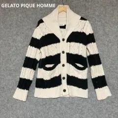 GELATO PIQUE HOMME 黒と白のストライプ カーディガン