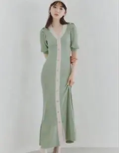 SNIDEL フロントボタンラメニットワンピース　ミント