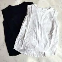 ノースリーブカットソー　2枚セット　【L】　白　黒　コットン100％　ジュリア