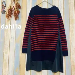 【dahl'ia 】個性的　異素材　　ニットワンピース　長袖　ボーダー　F