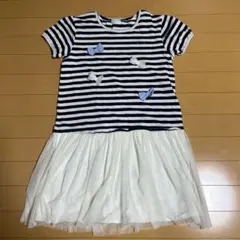 ストライプ 半袖ワンピース リボン付き　140cm