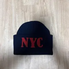 NYC刺繍 黒ビーニー帽子