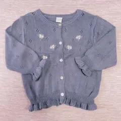 テータテート　グレー 花柄刺繍 ニットカーディガン　90サイズ