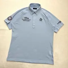 美品★Munsingwear★ゴルフ吸汗速乾ストレッチポロメンズL水色袖ワッペンのサムネイル