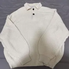 アイボリー ポロカラー ニットセーター
