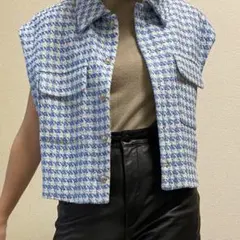 Zara #ザラ　ツイード ベスト ブルー