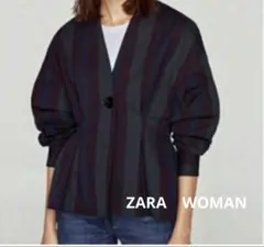 ZARA　ザラ　ストライプ柄　ノーカラー　ジャケット　S M