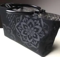 (❣️最終価格)黒 花柄 トートバッグ持ち手本革ブラック