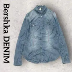 Bershka DENIM ベルシュカ デニムシャツ(S)ブルー ダメージ加工のサムネイル