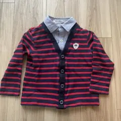 値下げ　familiar カーディガン 100 ネイビー/レッドストライプ