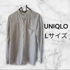 UNIQLO ストライプ バンドカラー 長袖シャツ Lサイズ メンズ
