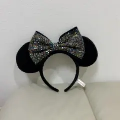 ミッキー耳 ビジュー付きリボンカチューシャ