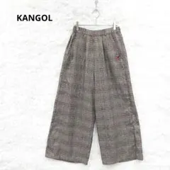 KANGOL カンゴール　チェックワイドパンツ　L ブラウン　ワンポイントロゴ