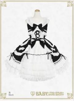 美品　草原のお花摘みの少女ジャンパースカート　黒
