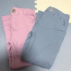 裏起毛　ピンクと青の長ズボン2点セット　冬物　前ポケット有り