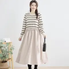 【未使用品】TRUBEドッキングボーダーニットワンピース