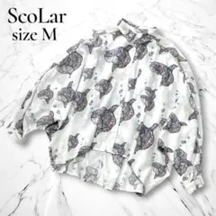 ScoLar スカラー　マンボウ総柄ドット柄ボイルシャツ 白系 M 長袖のサムネイル