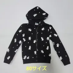 swink キッズ ジップアップパーカー おばけ柄ブラック80サイズ ハロウィン