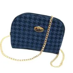 ディオール 千鳥格子模様 美品 チェーンショルダー ネイビー ポーチ