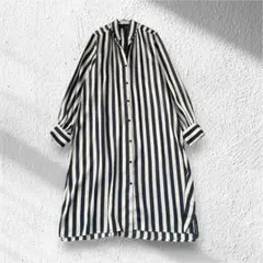 【ザラベーシック】シャツワンピース フルボタン スキッパーカラー ストライプ M