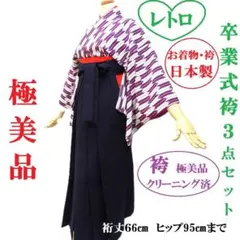 【極美品】卒業式袴３点セット　ポリ　紫　矢絣　袴　濃紺　卒業袴　大学生　先生袴