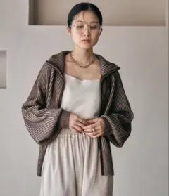 LEPSIM / 7ゲージ配色リブZIPカーディガン2・ブラウン〔美品〕