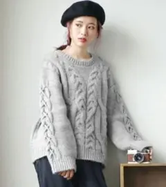 【新品未使用】zootie レースアップスリーブ バルキーケーブルニット