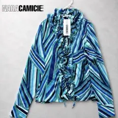 新品✨NARA CAMICIE フリル シフォンブラウス 総柄 マルチストライプ