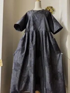 本場大島紬 たっぷりタック ロングワンピース 証紙 9マルキ