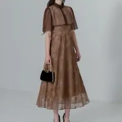 ケープスパンコール刺繍花柄総レースチュールボレロ付きキャミソールワンピース