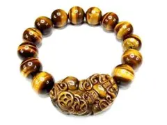 蓄財運天然石タイガーアイ金銭ヒキュウ大玉14mmブレスレット3