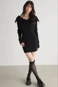 rienda オーバーカラータイトmini Knit OP