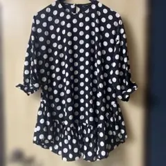 【ZARA BASIC】ザラ ドット柄 チュニック ブラウス ブラック 水玉 M