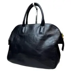 美品✨ヒロフ ハンドバッグ トートバッグ 本革 レザー Hロゴ 型押し ブラック 美品 HIROFU ヒロフ ロゴ 型押し オールレザー トートバッグ H