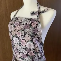 ハンドメイド大人エプロン花柄フリーサイズ