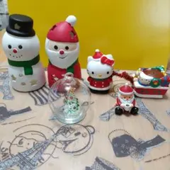 クリスマス　キティキャンドル　ツリーガラスドーム　サンタ 雪だるま 陶器