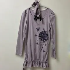 BPN ⭐︎ピースナウ ⭐︎チュニック カットソー M ネックリボン パープル 蝶のサムネイル