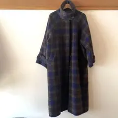 青系チェック柄 ロングコート
